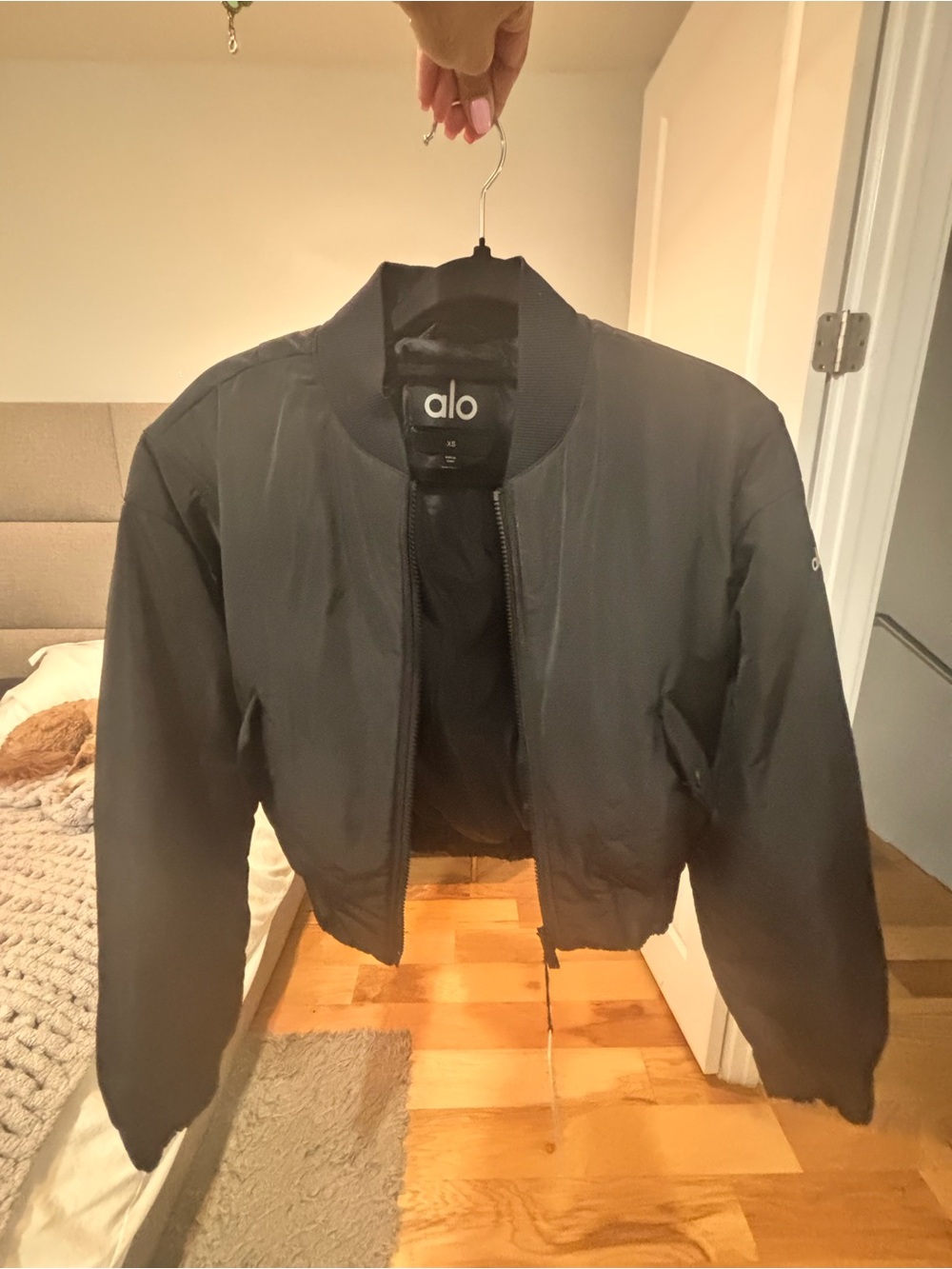 ALO Yoga Black Cropped Bomber Jacket